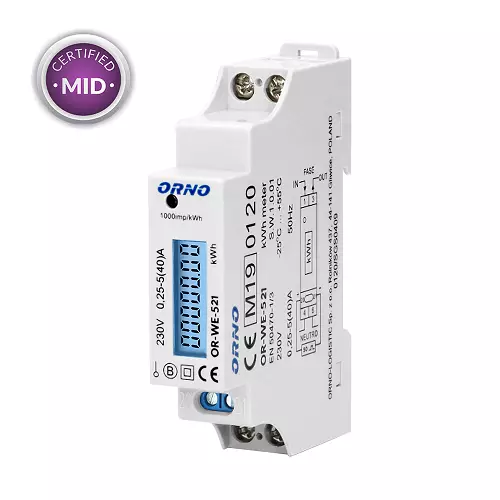 KWh-mittari 1-vaihe digitaalinen40A Orno 116x17,5x62mm, DIN aukkoon - Sähkötarvikkeita - 622 - 1