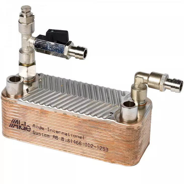 Alde lämmönvaihdin, ilmausruuvi, sulkuhana liitokset 22 mm ja 16 mm - Alde lämmönvaihdin, lattialämmitys - 13563 - 1