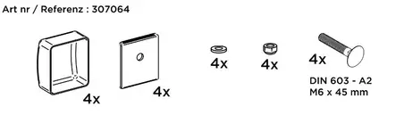 Thule sovitesarja LMC caravan, 4 pulttia, 4 aluslevyä, 4 mutteria, 4 laattaa - Kattomarkiisien kiinnityssarjat - 9664 - 1