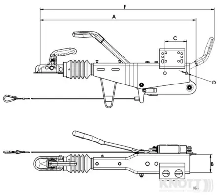 Työntöjarru Knott KRV 13 suoralle aisalle 60/70mm 1300kg Vetopää - Knott - 11346 - 2