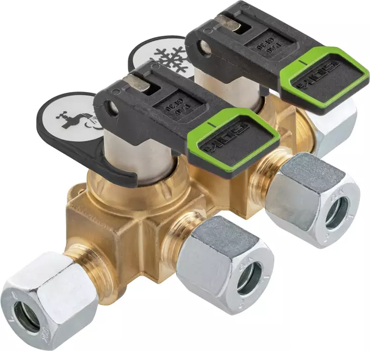 Gok kaksoissulkuhana 8mm kaasuputkelle 2x8 mm, lyhyt, kääntövipu - Kaasujärjestelmän tarvikkeet - 24378 - 1