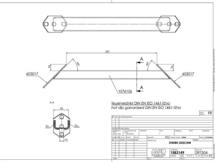 Viistopalkkisarja AMC 331mm AL-KO Viistopalkkisarja - Vetokoukut - 8228 - 1